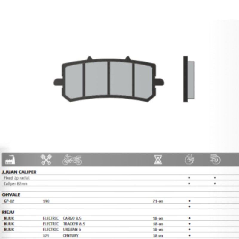 Brake Pads Brake Caliper J.Juan Ohvale GP-2 Rieju - Sintered PRO J.JUAN BRAKE SYSTEMS - 1