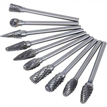 Set of 10 Tungsten Carbide Burrs for Dremel - 3 mm Shank, 6 mm Abrasive Head - Ideal for Wood, Stone Carving and