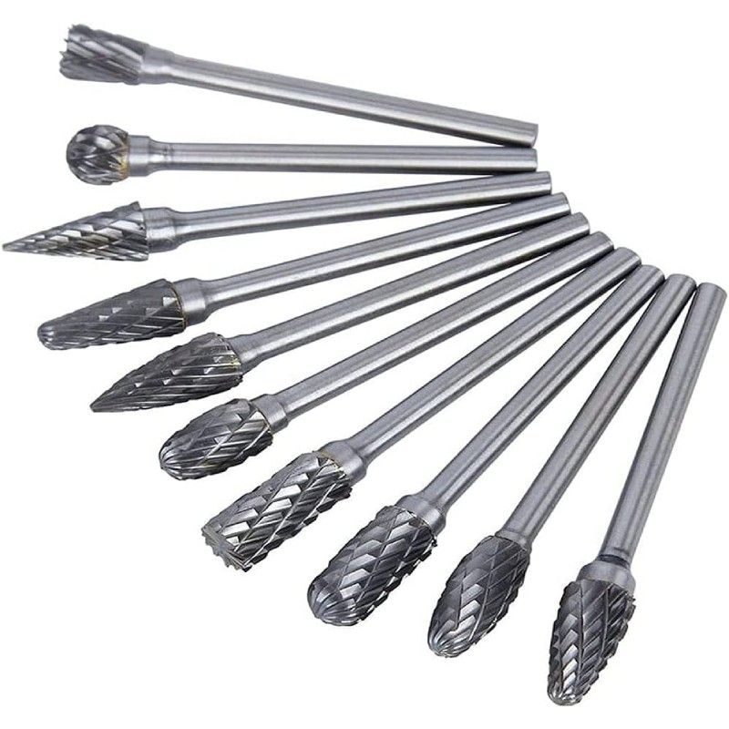Set of 10 Tungsten Carbide Burrs for Dremel - 3 mm Shank, 6 mm Abrasive Head - Ideal for Wood, Stone Carving and  AVO - 2