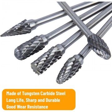 Set of 10 Tungsten Carbide Burrs for Dremel - 3 mm Shank, 6 mm Abrasive Head - Ideal for Wood, Stone Carving and
