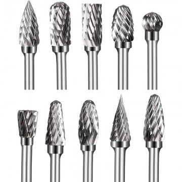 Set di 10 Frese in Carburo di Tungsteno per Dremel - Codolo 3 mm, Testa Abrasiva 6 mm - Ideali per Legno, Intaglio in Pietra e  