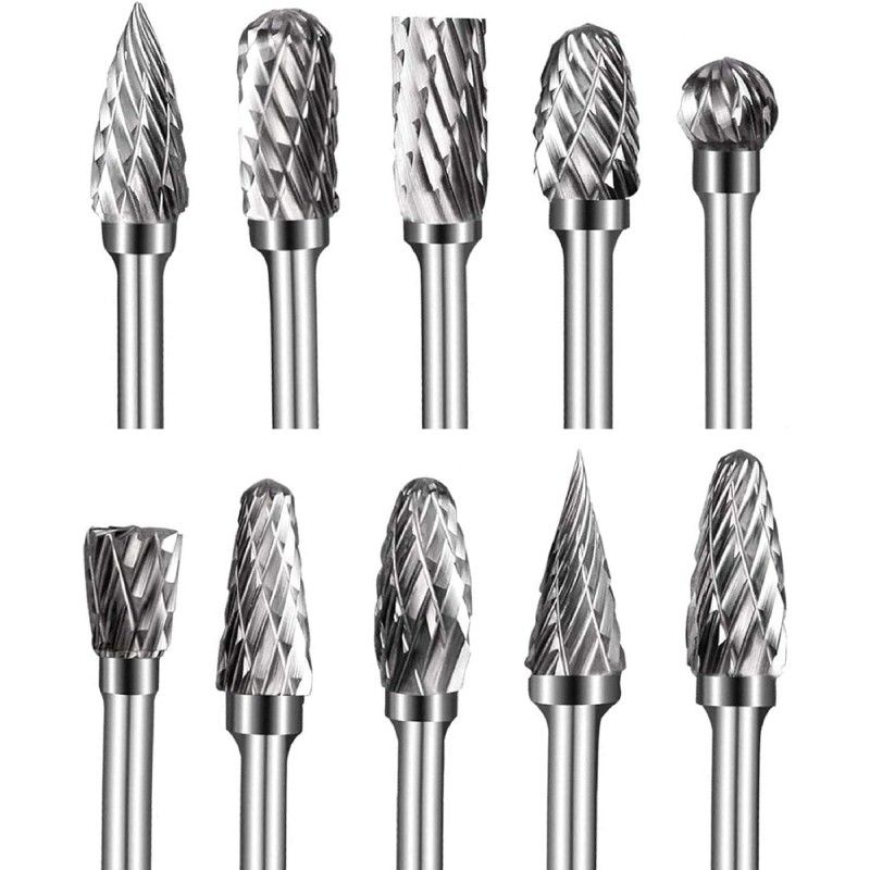 Set di 10 Frese in Carburo di Tungsteno per Dremel - Codolo 3 mm, Testa Abrasiva 6 mm - Ideali per Legno, Intaglio in Pietra e  