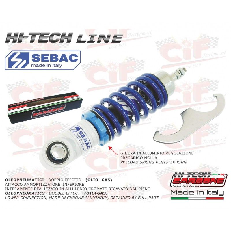 "SEBAC" "HI TECH" ADJUSTABLE FRONT SHOCK ABSORBER - WHITE/BLUE - V  CARBONE - 1