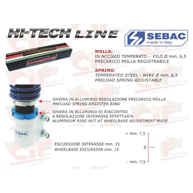 "SEBAC" "HI TECH" ADJUSTABLE FRONT SHOCK ABSORBER - WHITE/BLUE - V  CARBONE - 2