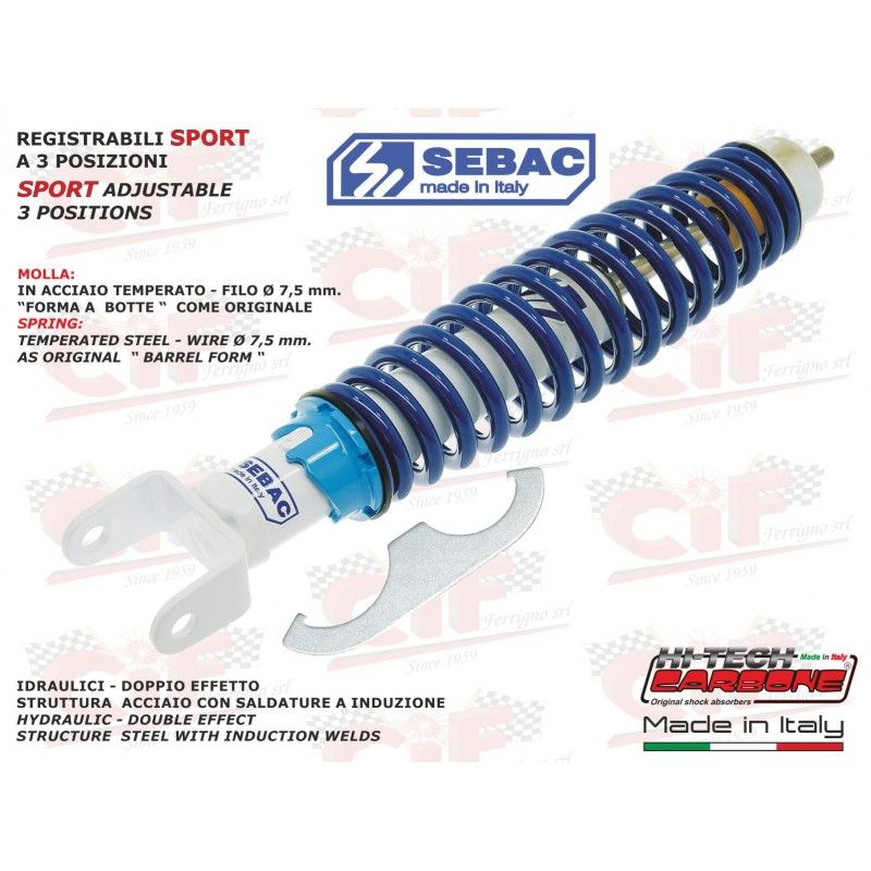 "SEBAC" ADJUSTABLE REAR SHOCK ABSORBER VESPA PX 125-150 CIF : 63  CARBONE - 1