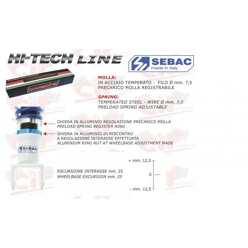 AMMORTIZZATORE POSTERIORE "SEBAC" "HI TECH" REGISTRABILE - BIANCO/BLU VE  CARBONE - 1