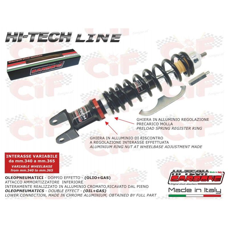 CARBONE "HI TECH" ADJUSTABLE REAR SHOCK ABSORBER - BLACK - VESPA  CARBONE - 1