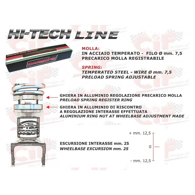 CARBONE "HI TECH" ADJUSTABLE REAR SHOCK ABSORBER - CHROME/RED CIF : 6314-HTR  CARBONE - 2