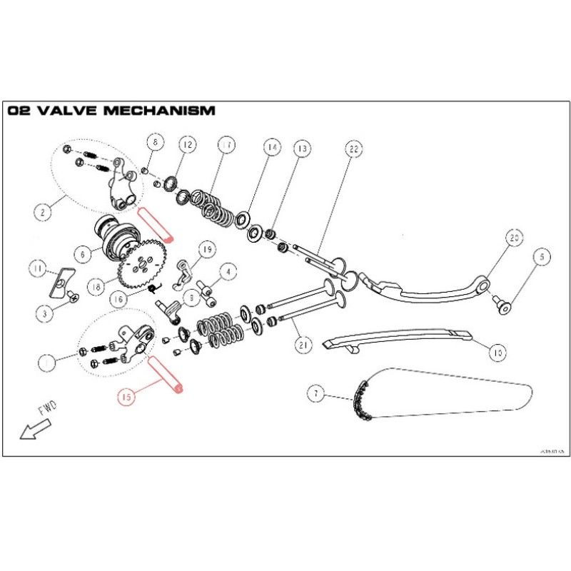 Rocker Arm Shaft / Pin DAYTONA 190cc - 86392  DAYTONA - 1