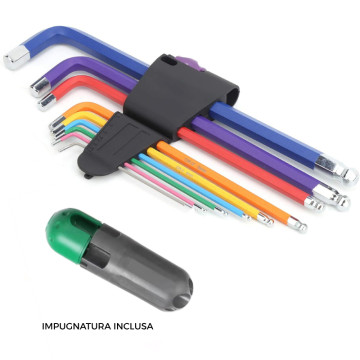 Set di 9 Chiavi a Brugola Metriche Esagonali (1,5-10 mm) – Estremità Sferica, Materiale CR-V, Multicolore  AVO - 1