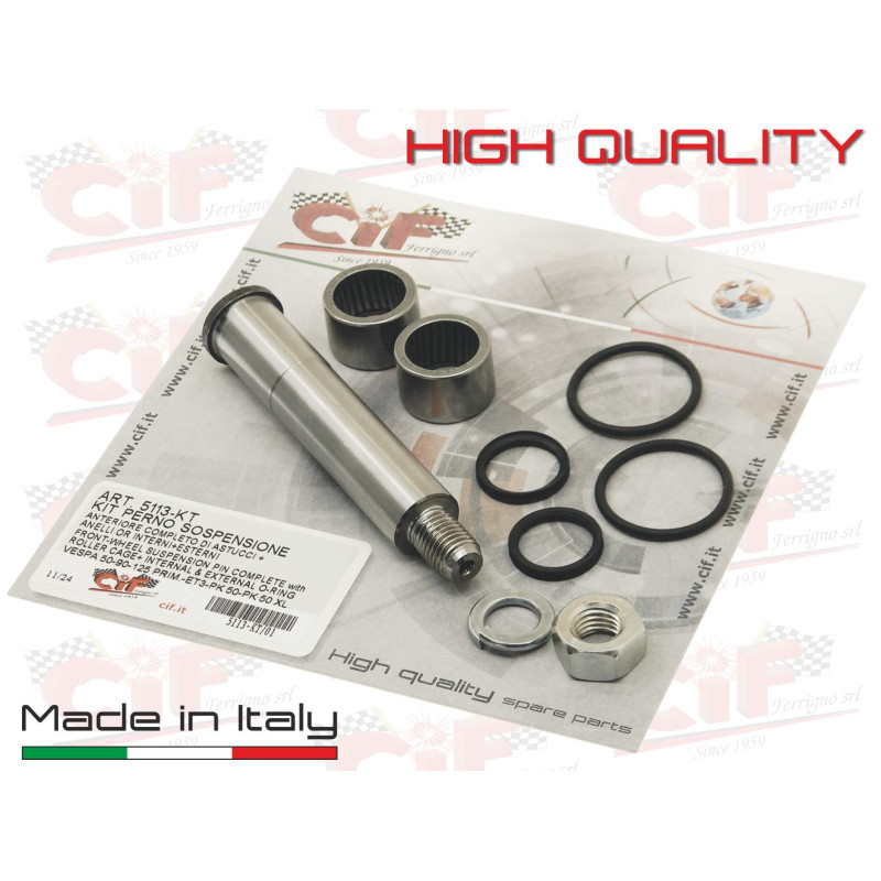 FRONT SUSPENSION PIN KIT COMPLETE WITH CASES + INTERNAL AND EXTERNAL O-RINGS + NUT + WASHER - VESPA CIF : 5113-KT CIF