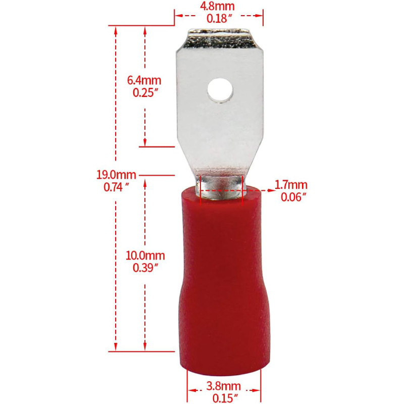 Terminale a Crimpare Maschio Isolato Rosso ( 4,8 mm ) MDD1.25-187  AVO - 3