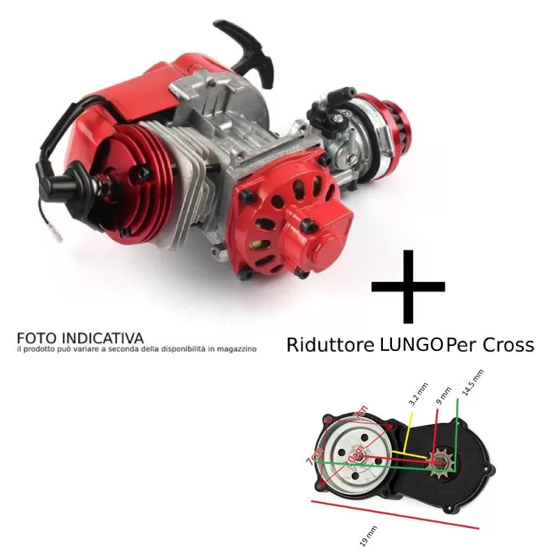 Motore Mini Moto Quad Cross Testa Scomposta 49cc Carburatore 14 - Riduttore Lungo  AVO - 1