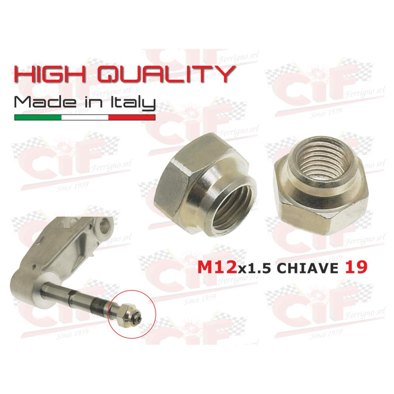 Dado zincato da cianfrinare M12x1.5 chiave 19 fisso tamburo ruota anteriore Vespa PX 1ª serie Ape 50 tutti modelli CIF : 3152  C