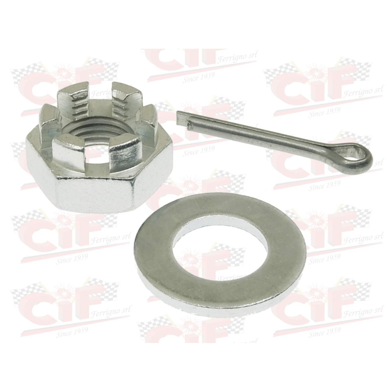 KIT DADO, RONDELLA, COPPIGLIA FISSA TAMBURO RUOTA ANTERIORE VESPA CIF : 5035-KTA  CIF - 1