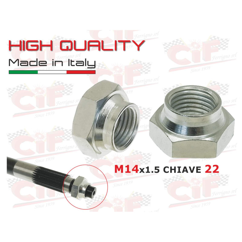 DADO ZINCATO DA CIANFRINARE M14 x 1.5 CHIAVE 22 FISSA TAMBURO RUOTA POSTERIORE APE 50 TUTTI MODELLI CIF : 3154  CIF - 1