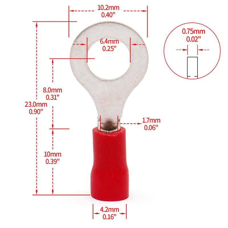 Terminale a Crimpare ad Anello Isolato Rosso M6 ( 6  mm ) FDD1.25-250  AVO - 4