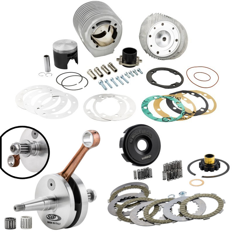 Kit Gruppo Termico VMC EXPLORER 244cc + Albero Corsa 62 Calettato + Frizione 10 Molle ERGAL Calettata per Vespa Large  VMC RACIN