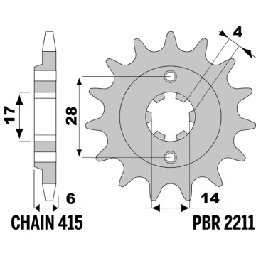 PBR 415 18NC 2211 Sprocket for YX and GPX Pitbike Engines PBR - 2