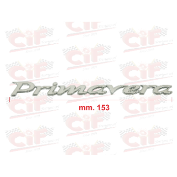 TARGHETTA "PRIMAVERA"RESINATA ADESIVA CROMATA (lunghezza mm.153) per cofano laterale VESPA AUTOMATICA CIF : 10462  CIF - 1