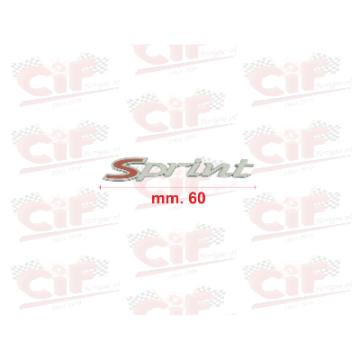 TARGHETTA "SPRINT" PICCOLA (mm.60) RESINATA ADESIVA CROMATA per scudo anteriore VESPA AUTOMATICA CIF : 10467  CIF - 1