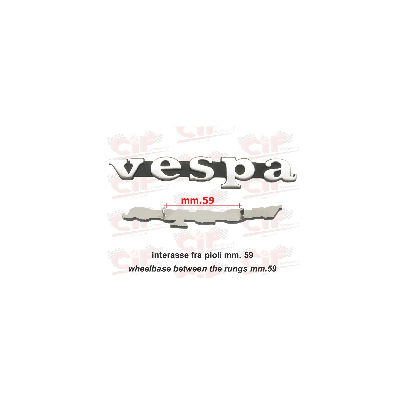 TARGHETTA "VESPA" (interasse fra pioli mm. 59) per scudo anteriore VESPA CIF : 6101  CIF - 1