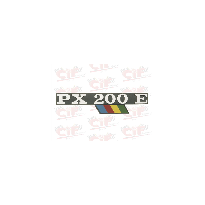 TARGHETTA "PX 200 E" CON BANDIERINA P- per cofano laterale - VESPA CIF : 5792  CIF - 1