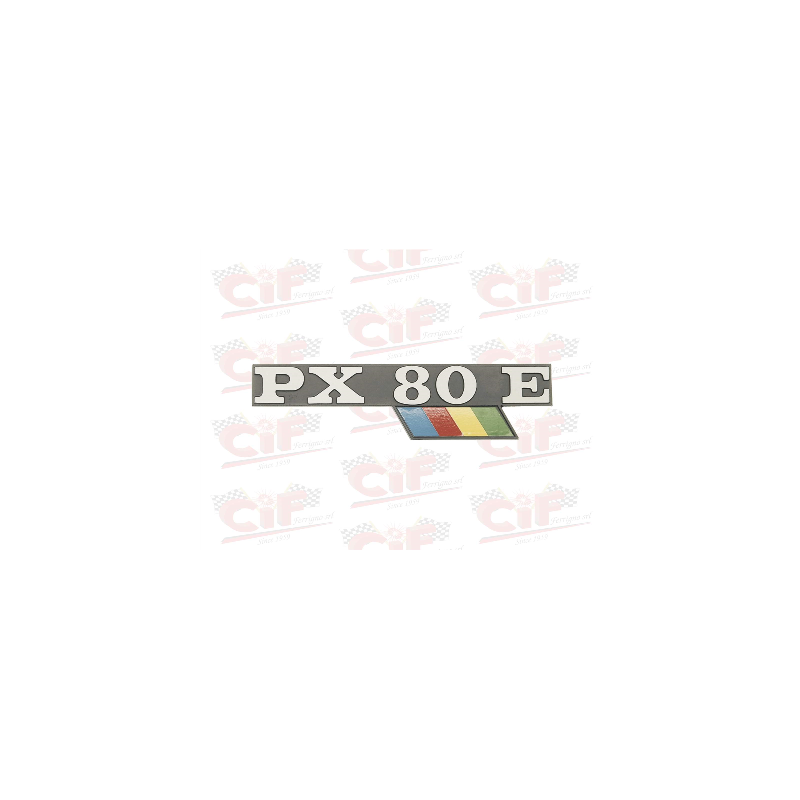 TARGHETTA "PX 80E" CON BANDIERINA - per cofano laterale - VESPA CIF : 5789  CIF - 1