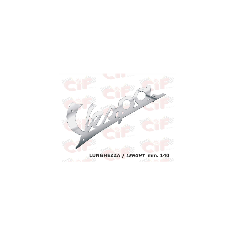 TARGHETTA "VESPA" IN OTTONE CROMATO (lunghezza mm. 140)- per scudo anteriore - VESPA 125 ('47-'54) CIF : 5745-CR  CIF - 1
