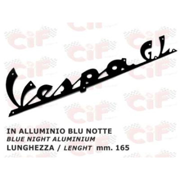 TARGHETTA "VESPA G.L." (lunghezza mm. 165) - COLORE BLU NOTTE - per scudo anteriore - VESPA GL CIF : 5744  CIF - 1
