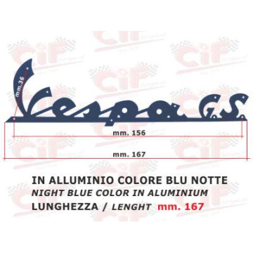 TARGHETTA "VESPA GS" ALLUMINIO VERNICIATA COLORE "BLU NOTTE" (lunghezza mm. 167) - per scudo anteriore CIF : 5743-L  CIF - 1