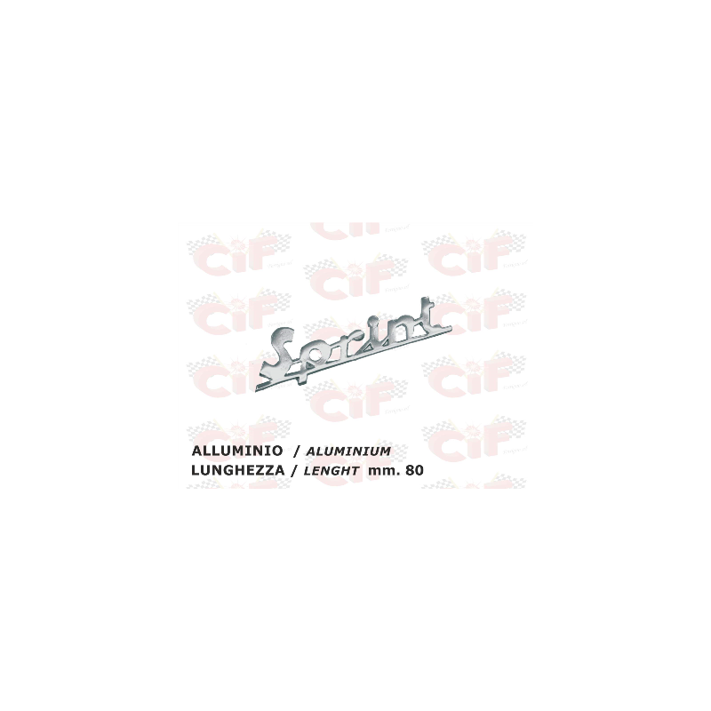 TARGHETTA "SPRINT" TRAFORATA (lunghezza mm. 80) IN ALLUMINIO - per scudo anteriore - VESPA CIF : 5735-A  CIF - 1