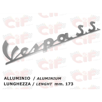 TARGHETTA "VESPA SS" TRAFORATA (lunghezza mm. 173) IN ALLUMINIO - per scudo anteriore-VESPA CIF : 5733-A  CIF - 1