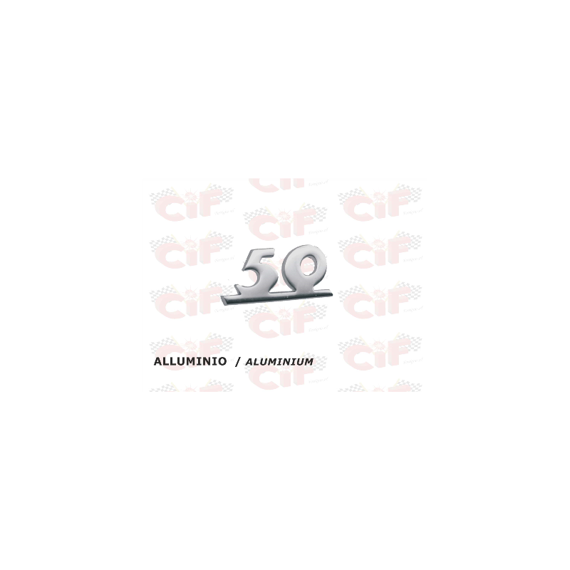 TARGHETTA "50" TRAFORATA IN ALLUMINIO - per scudo anteriore - VESPA 50 SPECIAL CIF : 5726  CIF - 1