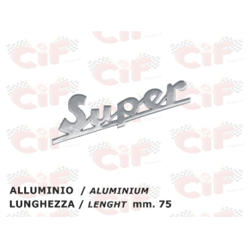 TARGHETTA "SUPER" TRAFORATA (lunghezza mm. 75) IN ALLUMINIO per scudo anteriore - VESPA CIF : 5725-A  CIF - 1