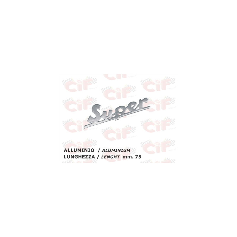 TARGHETTA "SUPER" TRAFORATA (lunghezza mm. 75) IN ALLUMINIO per scudo anteriore - VESPA CIF : 5725-A  CIF - 1