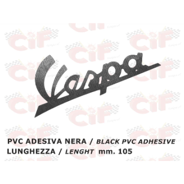 TARGHETTA "VESPA" PVC ADESIVA NERA (lunghezza mm. 105) per scudo anteriore CIF : 3378  CIF - 1
