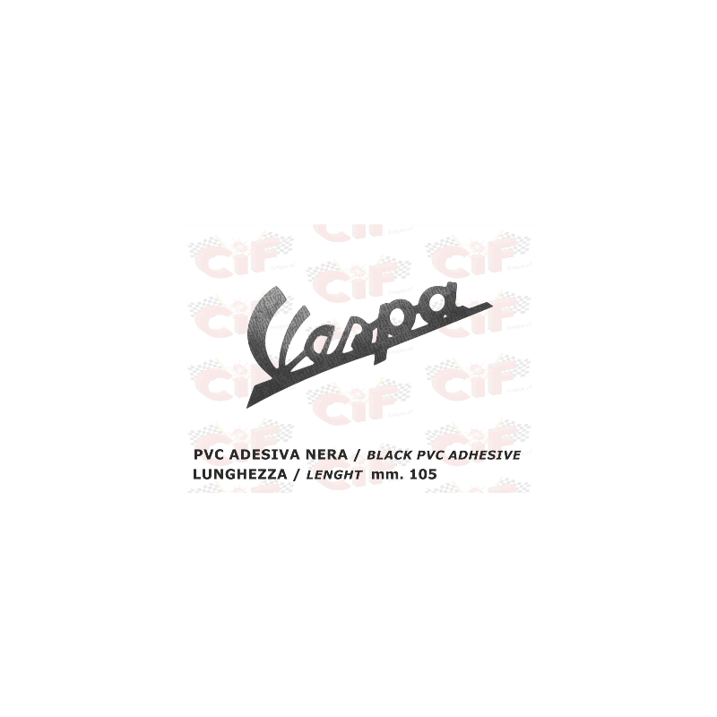 TARGHETTA "VESPA" PVC ADESIVA NERA (lunghezza mm. 105) per scudo anteriore CIF : 3378  CIF - 1