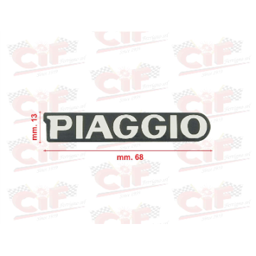 TARGHETTA " PIAGGIO " (mm.68x13) ADESIVA RESINATA per scudo anteriore PIAGGIO ZIP 2T-4T/TRACKMASTER CIF : 10480  CIF - 1