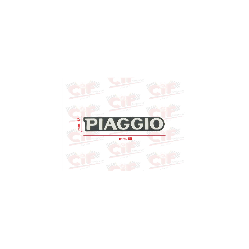 TARGHETTA " PIAGGIO " (mm.68x13) ADESIVA RESINATA per scudo anteriore PIAGGIO ZIP 2T-4T/TRACKMASTER CIF : 10480  CIF - 1