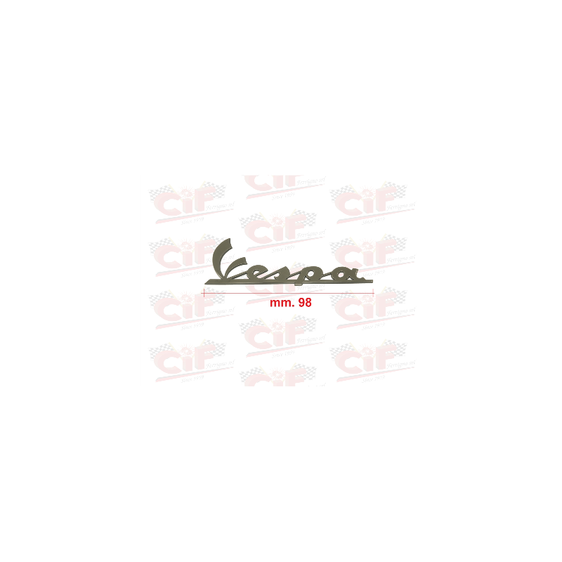 TARGHETTA "VESPA" PICCOLA (mm.98) RESINATA ADESIVA BRUNITA per scudo anteriore VESPA AUTOMATICA GTS/S 2T-4T/SPRINT CIF : 10470- 