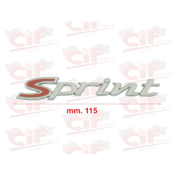 TARGHETTA "SPRINT" GRANDE (mm.115) RESINATA ADESIVA CROMATA per cofano laterale VESPA AUTOMATICA CIF : 10468  CIF - 1