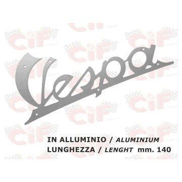 TARGHETTA "VESPA" IN ALLUMINIO (lunghezza mm. 140) - per scudo anteriore - VESPA 125 ('47 - '57) CIF : 5745  CIF - 1